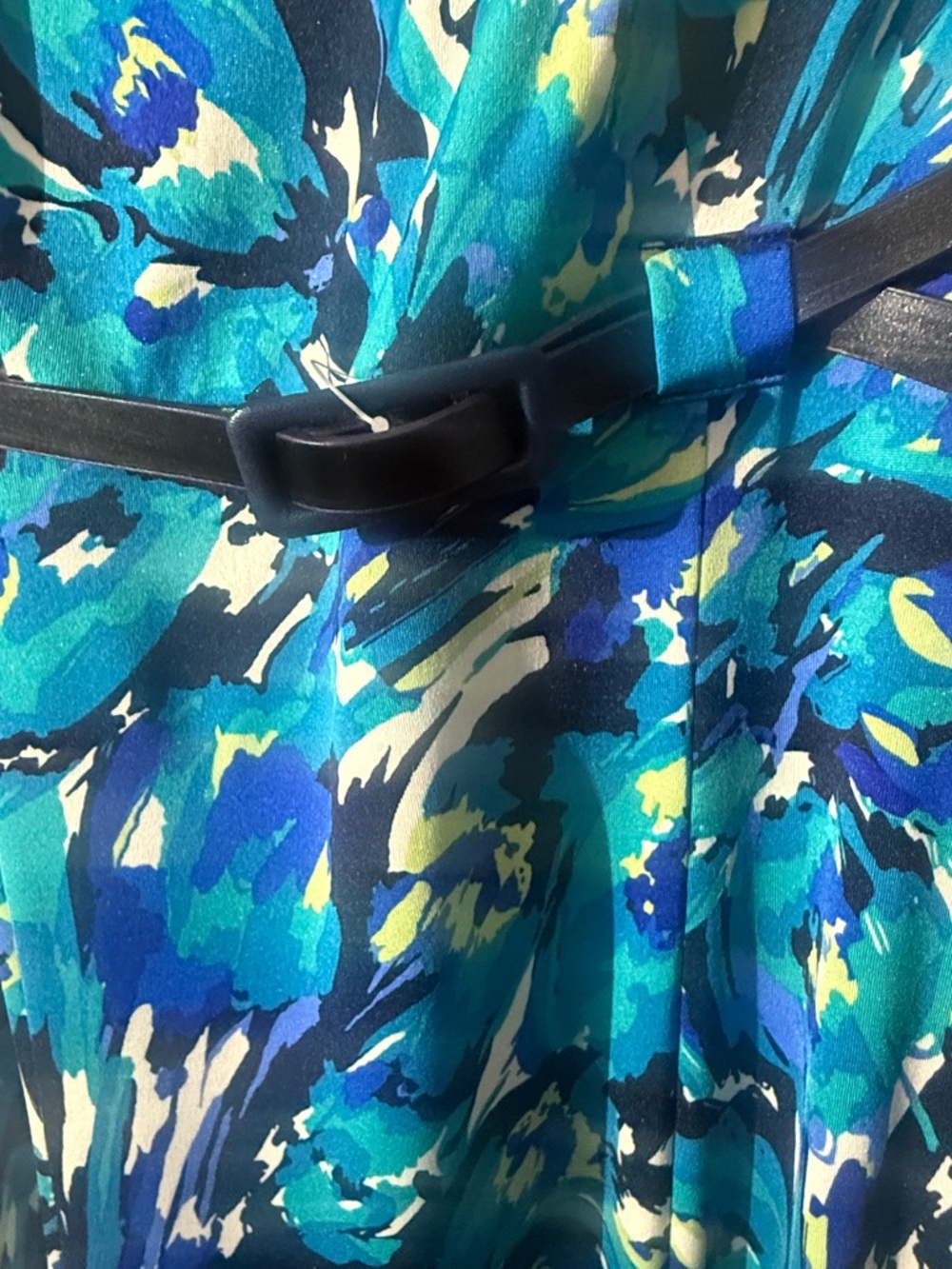 Shelby & Palmer Teal and Navy Abstract Tie-Waist Midi Dress - Picture 10 of 11